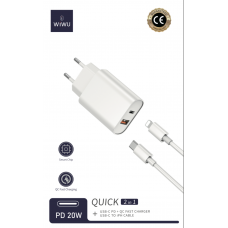Wiwu PD+ QC Fast Charger+ Cable Sets EU plug+ C to Lightning cable Wi-U002