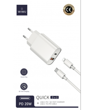 Wiwu PD+ QC Fast Charger+ Cable Sets EU plug+ C to Lightning cable Wi-U002