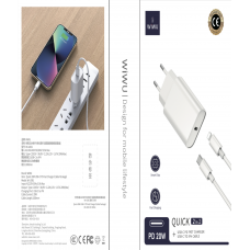 Wiwu 20 PD Fast Charger+ Cable Sets EU Plug+USB C to Lightning Cable, Wi-U001