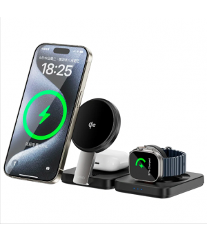 Безпровідні зарядні пристрої Wiwu Qi2 3 in 1 Foldable Wireless Charger Wi-W028 (black)